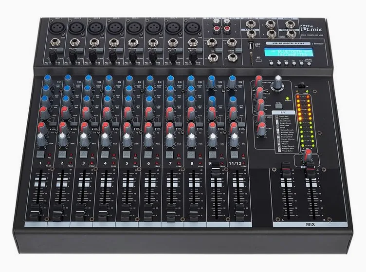 the t.mix xmix 1402 FXMP USB, face avant et faders, photo 2