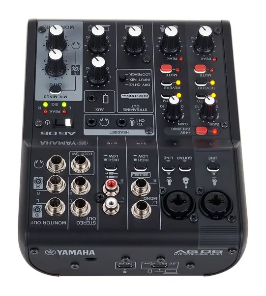 Yamaha AG06 MK2 BK, face avant et faders, photo 4